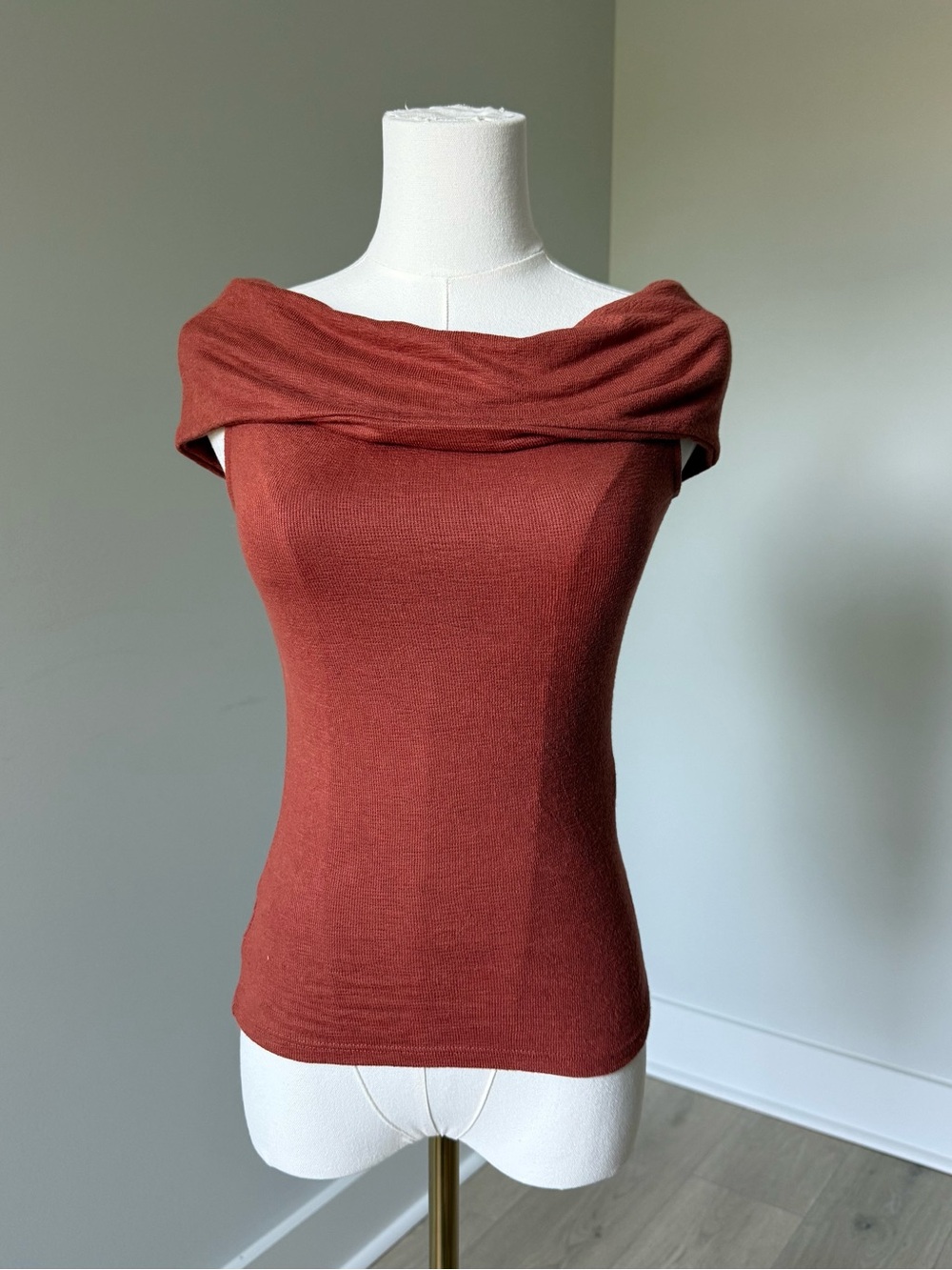 Zara Off-Shoulder Rust-Colored Knit Top